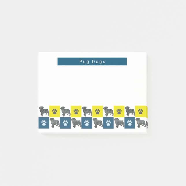 Post-it® Carlin Chien & Paw Yellow & Blue Grid Silhouette (Devant)