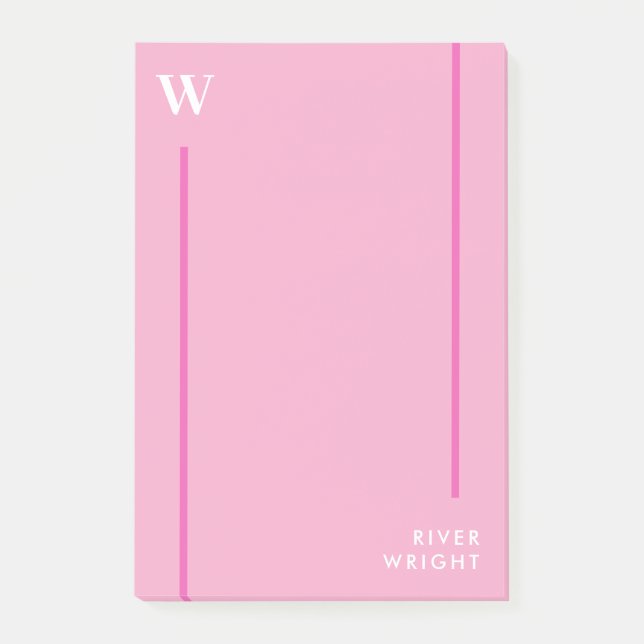 Post-it® Carnation rose & blanc Monogramme & nom (Devant)