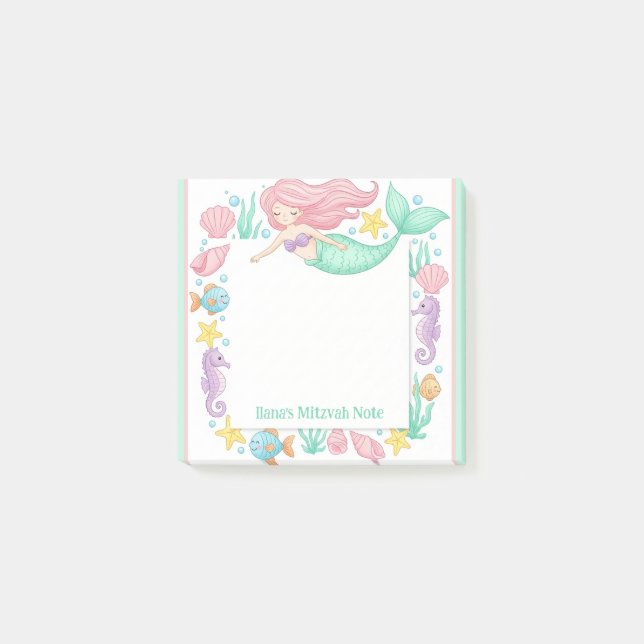 Post-it® Carnet personnalisé de la Mitzvah Sirène mignonne (Devant)