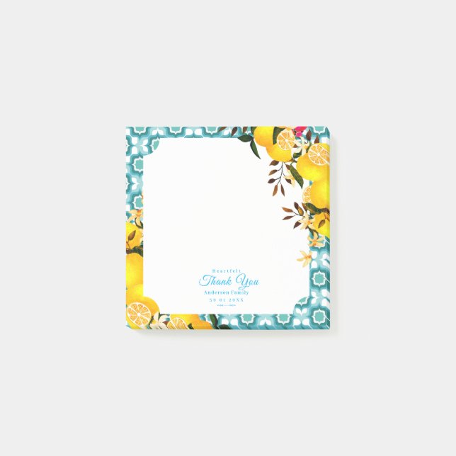 Post-it® Carreaux Méditerranéens au Citron Bleu (Devant)