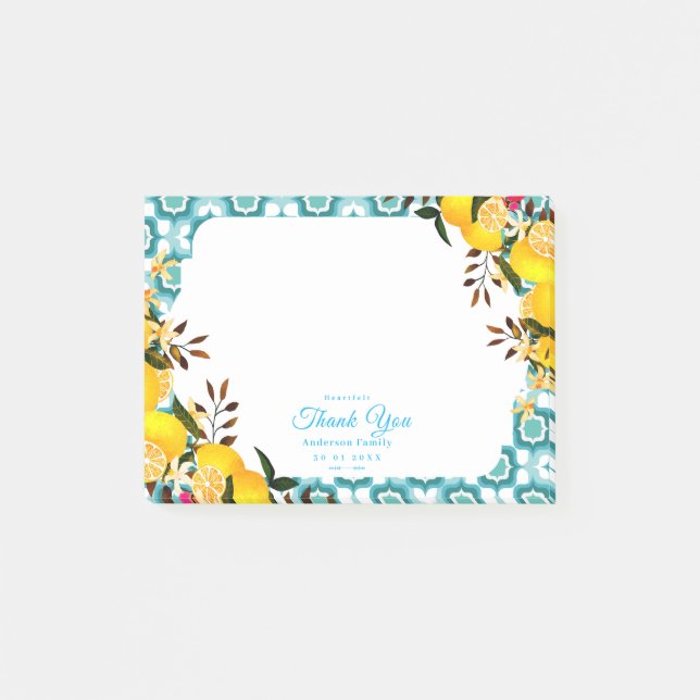 Post-it® Carreaux Méditerranéens au Citron Bleu (Devant)