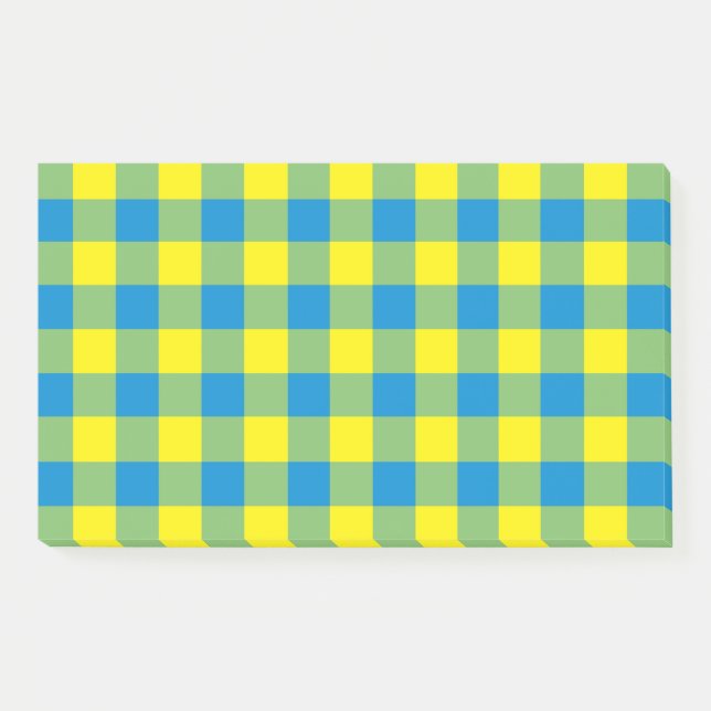 Post-it® Carreaux Vichy Bleu Jaune Vert (Devant)