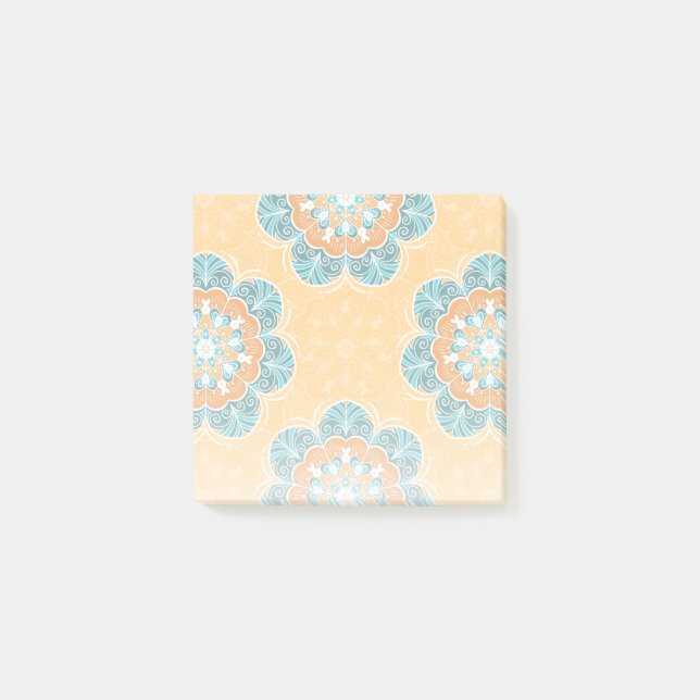 Post-it® Carrelage Mandala floral en Orange et Turquoise (Devant)