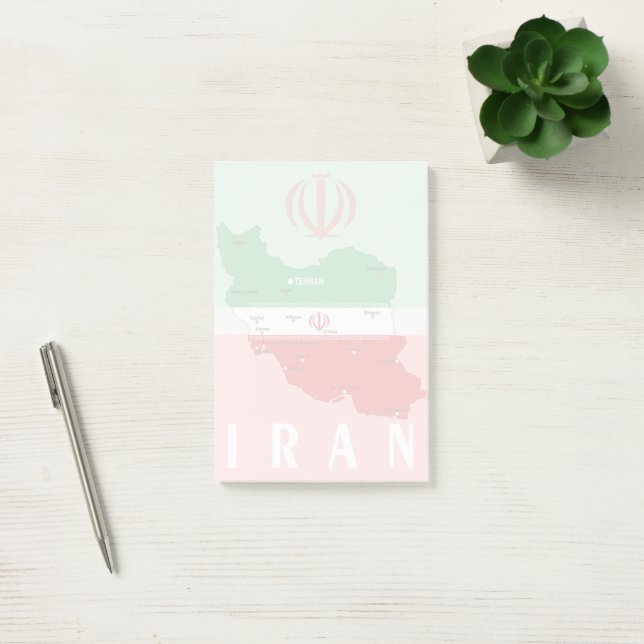 Post-it® Carte de l'Iran avec drapeau et emblème (Bureau)