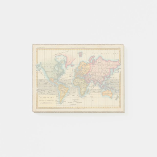 Post-it® Carte du Monde 1780 Bonne Antique Planisphère  (Devant)