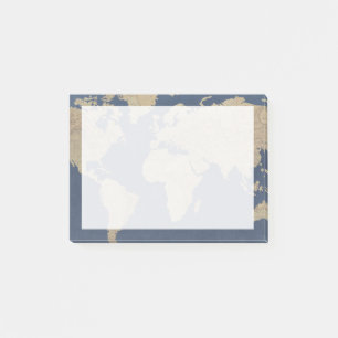 Post-it® Carte du monde bleu et or
