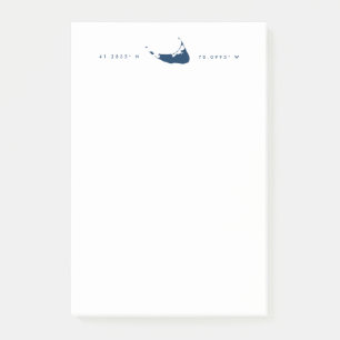 Post-it® Carte et coordonnées de l'île de Nantucket bleu ma
