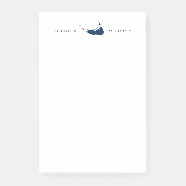 Post-it® Carte et coordonnées de l'île de Nantucket bleu ma (Devant)