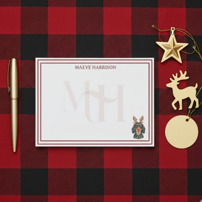 Post-it® Carte Monogram Holiday Dachshund Reindeer (Gift custom holiday stationery to the dog lover in your life! )