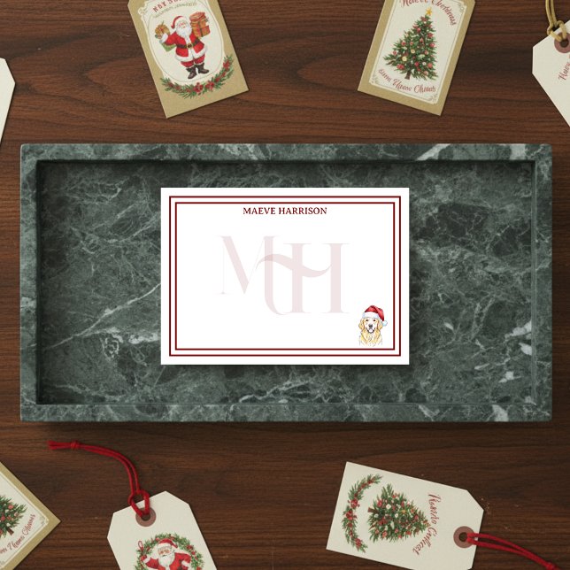 Post-it® Carte Monogramme Holiday Golden Retriever Santa Ha (Gift custom holiday stationery to the dog lover in your life! )