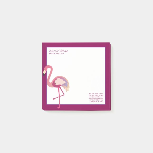 Post-it® Cartes professionnelles | Flamant rose aquarelle (Devant)