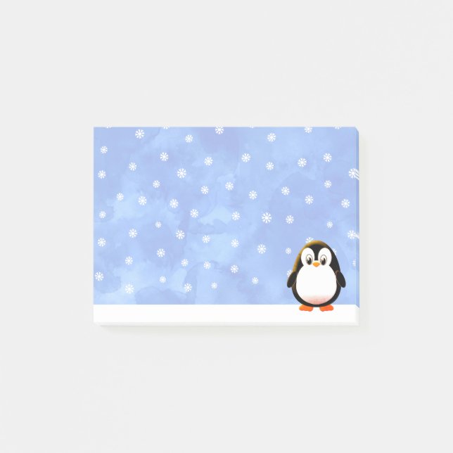 Post-it® Carton de pingouin mignon Flacons de neige aquarel (Devant)