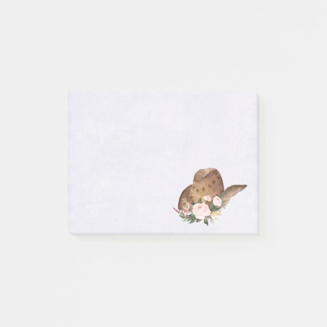 Post-it® Casquette Brown Cowgirl avec fleurs roses (Devant)