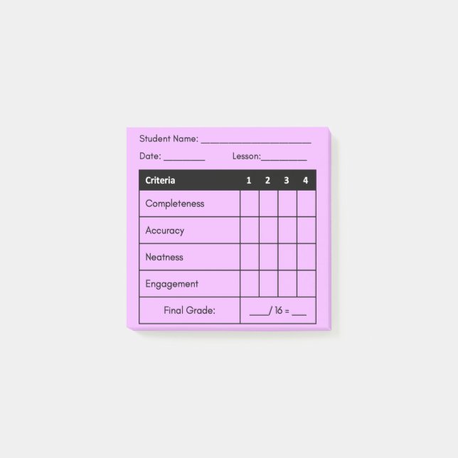 Post-it® Catégorie de l'enseignant Rubrique Classement rose (Devant)