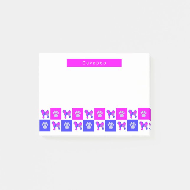 Post-it® Cavapoo Silhouette Chien & Paw Hot Pink & Blue (Devant)