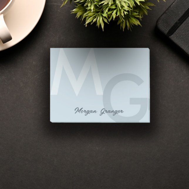 Post-it® Cendres Bleu Minimal Nettoyer Moderne Grand Monogr (Créateur téléchargé)