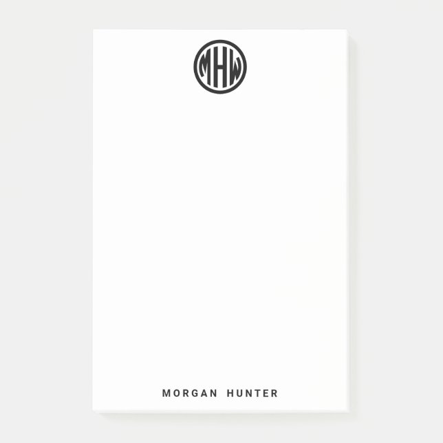 Post-it® Cercle Monogramme Fonte Noir Blanc DIY BG (Devant)
