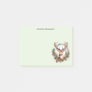 Post-it® Cerf brun avec bois Noël rustique