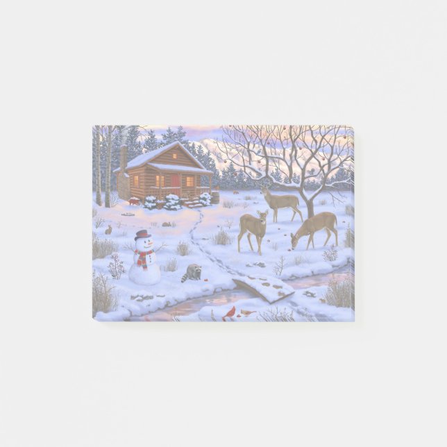 Post-it® Cerf Cabine D'Hiver Dans La Scène De Noël De Neige (Devant)