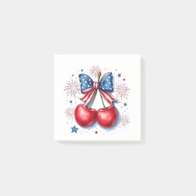 Post-it® Cerises avec Coquette Bow 4 juillet Américain (Devant)