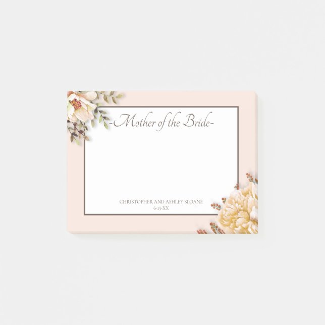 Post-it® Champagne Ivoire Rose Florale Mère de la Mariée (Devant)