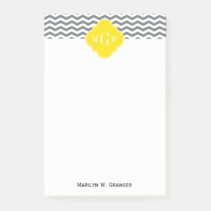 Post-it® Charbon mince Chevron Jaune Quatrefoil 3 Monogramm