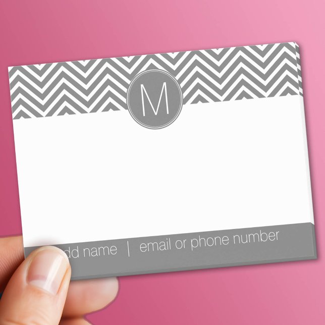 Post-it® Charcoal Grey et blanc Chevrons Custom Monogramme (Custom Post It Notepad)