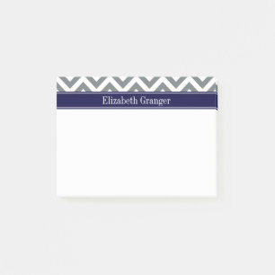 Post-it® Charcoal Grey Lg Chevron Navy Blue Nom Monogramme