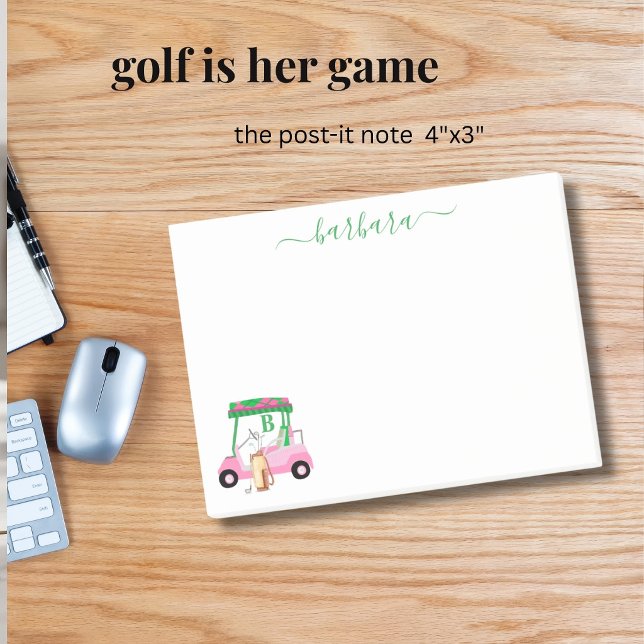 Post-it® Chariot de golf gal amusant unique Monogramme Nom (Créateur téléchargé)