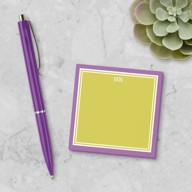 Post-it® Chartreuse Bordures Violettes Monogrammées (Créateur téléchargé)