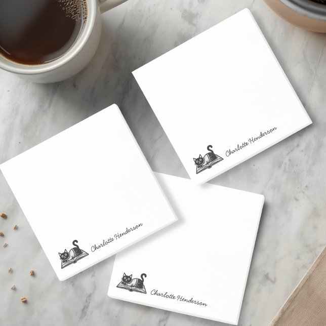 Post-it® Chat amateur de livres Noir et Blanc Script person (Créateur téléchargé)