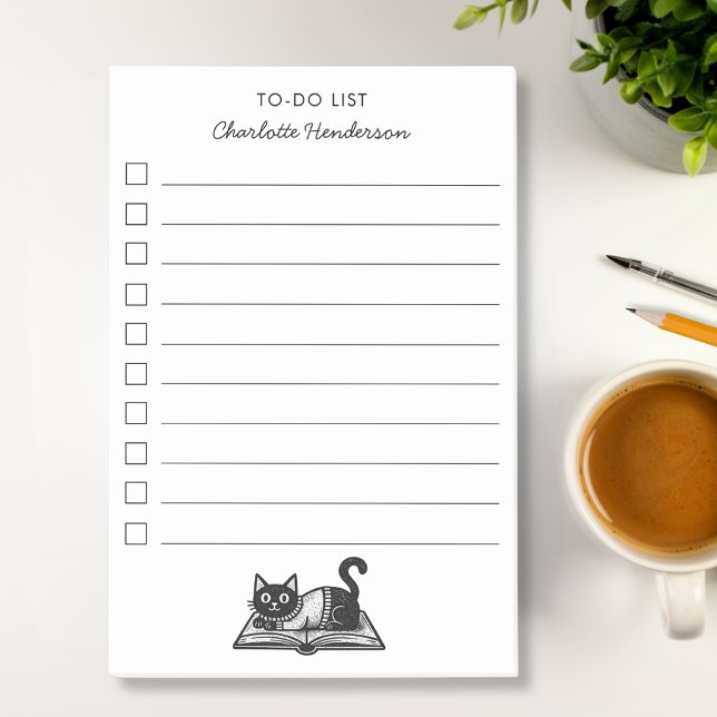 Post-it® Chat amateur de livres noir et blanc script person (Créateur téléchargé)