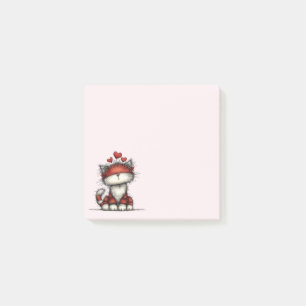 Post-it® Chat avec des cœurs d'amour rouges mignon et drôle