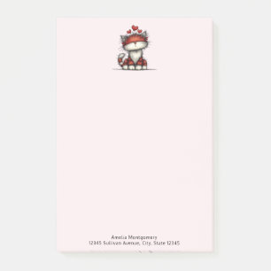 Post-it® Chat avec des cœurs d'amour rouges mignon et drôle