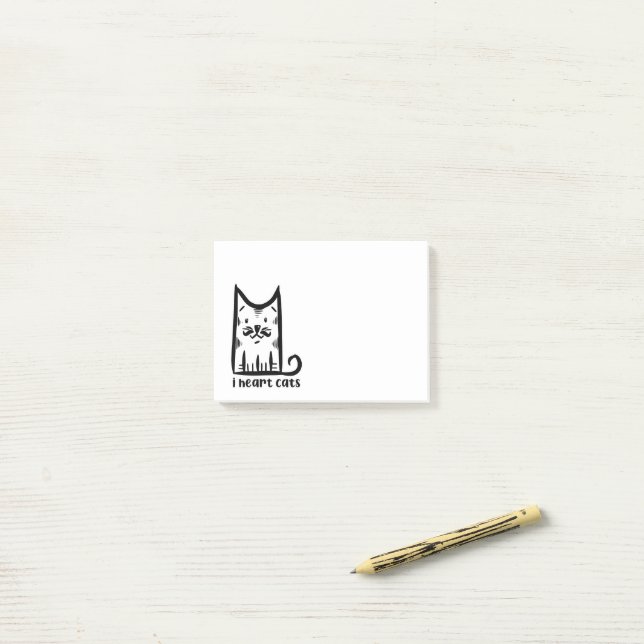 Post-it® Chat avec une Moustache Stylée, j'adore les chats (Sur un bureau)