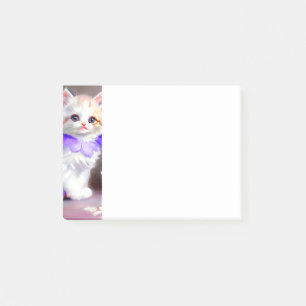 Post-it® Chat blanc avec collier de fleurs violettes