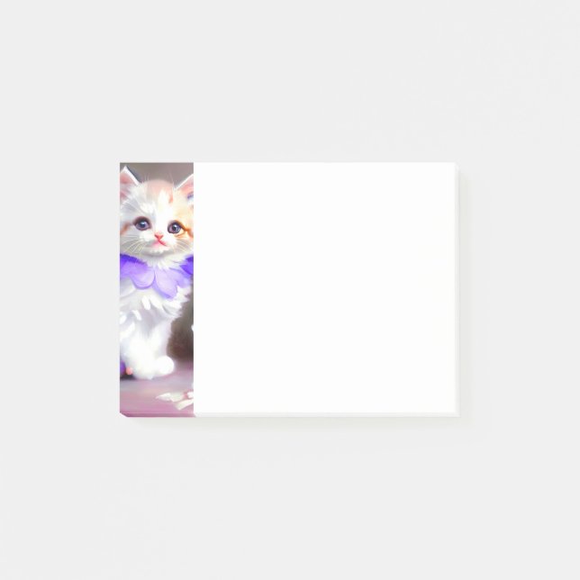 Post-it® Chat blanc avec collier de fleurs violettes (Devant)