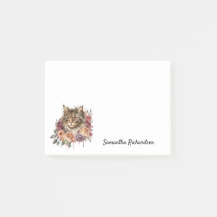 Post-it® Chat Boho personnalisé aquarelle florale