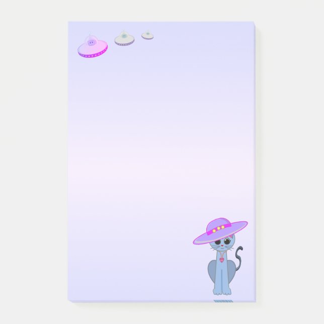 Post-it® Chat dans un chapeau et soucoupes volantes (Devant)