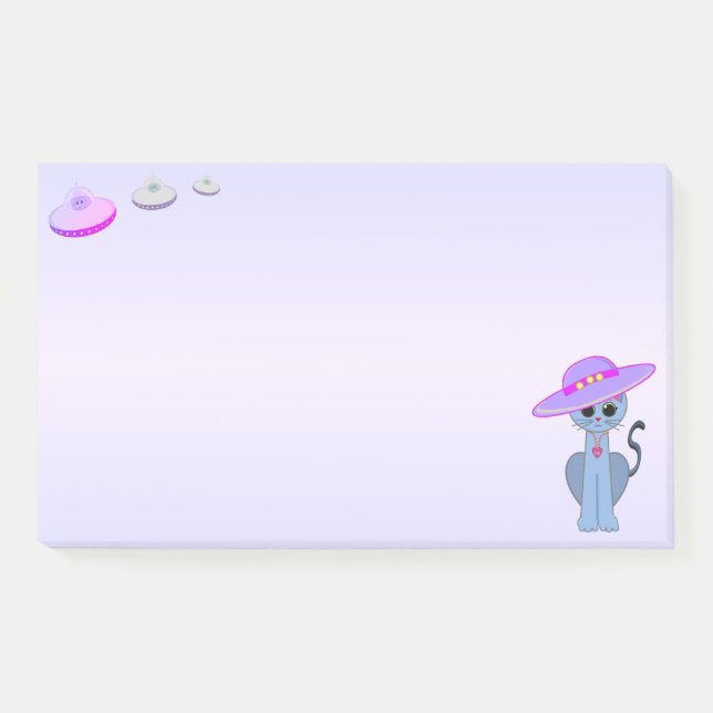 Post-it® Chat dans un chapeau & soucoupes volantes (Devant)