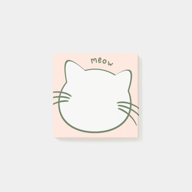Post-it® Chat en forme vert jaune mignon Meow (Devant)