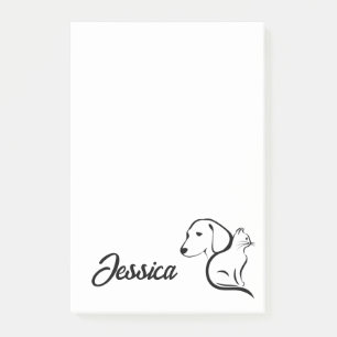 Post-it® Chat et chien Kawaii en dessin linéaire