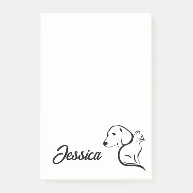 Post-it® Chat et chien Kawaii en dessin linéaire (Devant)