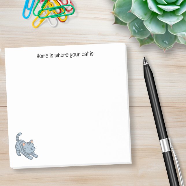 Post-it® Chat Gris Tabby Étiré Texte Personnalisé (Créateur téléchargé)
