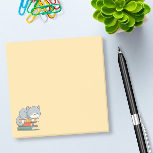 Post-it® Chat heureux sur une pile de livres jaune (Créateur téléchargé)