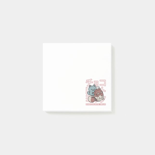 Post-it® Chat Kawaii avec du Lait au Chocolat – Pop Art Jap (Devant)