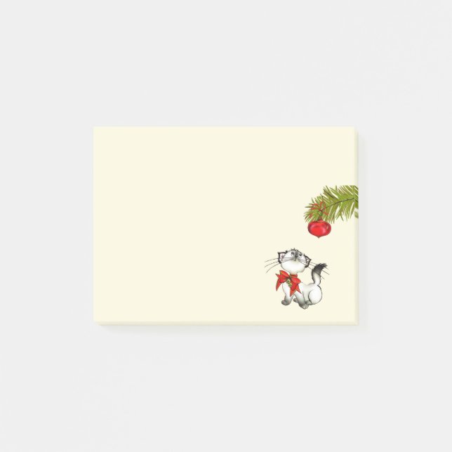 Post-it® Chat Kitty En Jeu Dans Une Bow De Noël Rouge (Devant)
