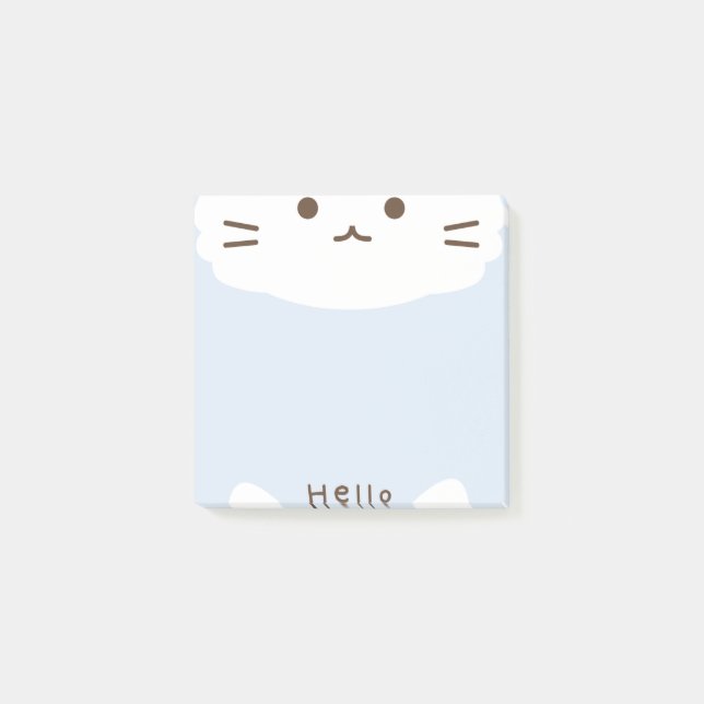 Post-it® Chat mignon bleu pastel et blanc (Devant)