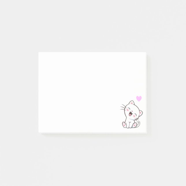 Post-it® Chat mignon et cœur sur fond blanc (Devant)