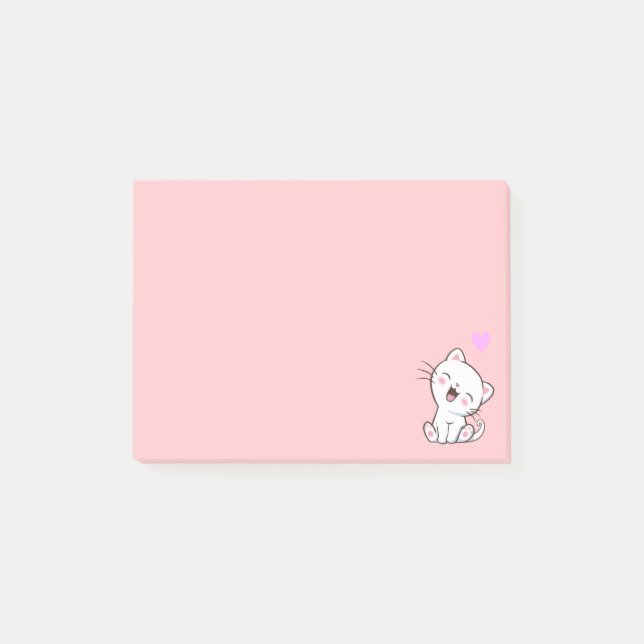 Post-it® Chat mignon et coeur sur rose (Devant)